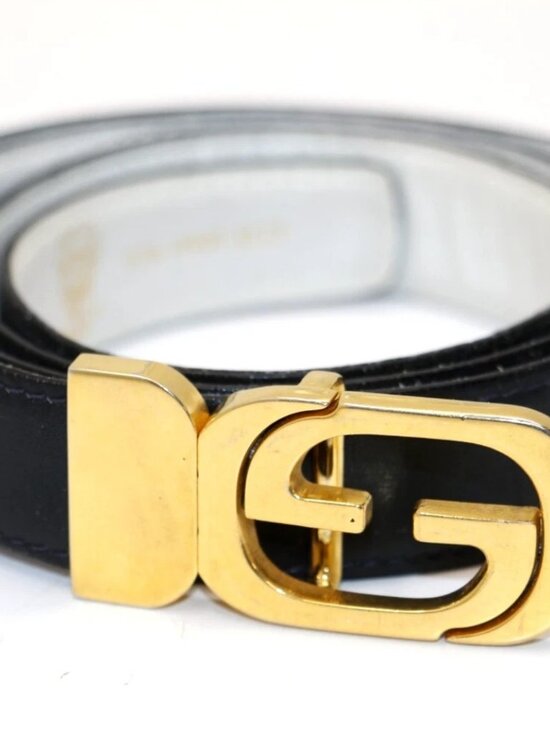 Gucci Vintage 1970\'s Reversable Leather Gold G Buckle Belt - Black/White/Gold main image 10
